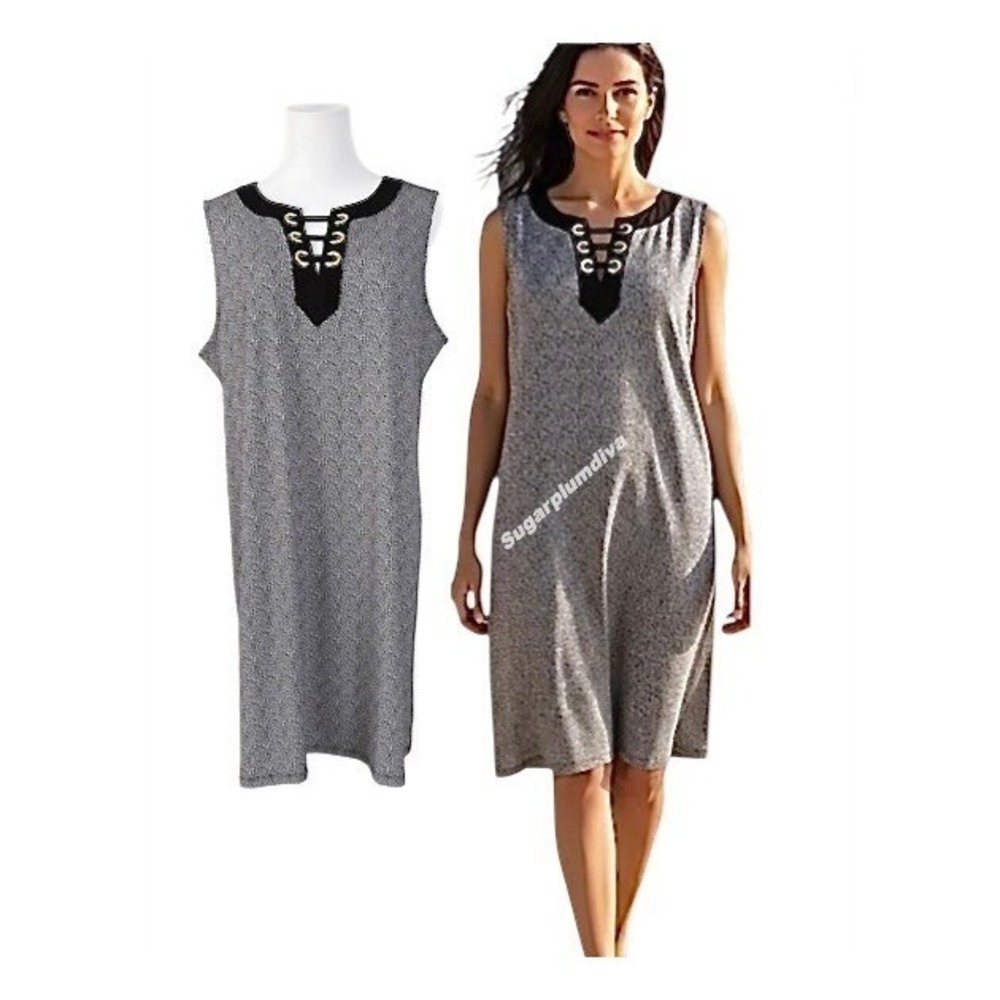 Michael Kors Black White Shift Dress XL Criss Cross Designer Edgy Elegance